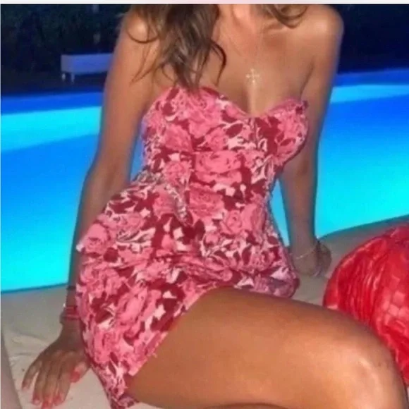 Zara Strapless Pink Floral Dress NWT - Picture 8 of 8
